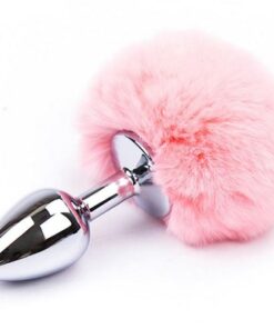 Cute Rabbit Plush Ball Tail Stainless Steel Butt Plug Pink