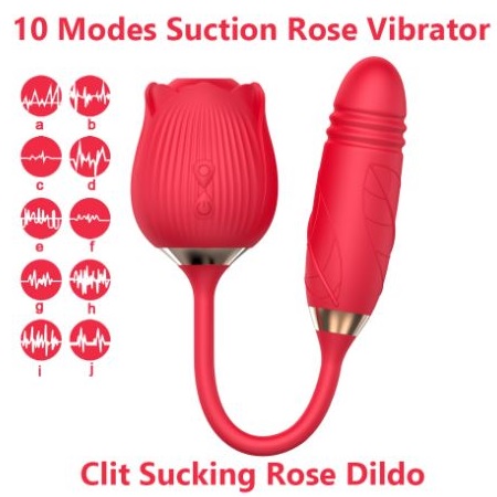 Beautiful Rose Vibrator with Thrusting Dildo