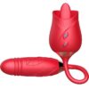 Powerful 2 in 1 rose licking vibrator with thrusting dildo