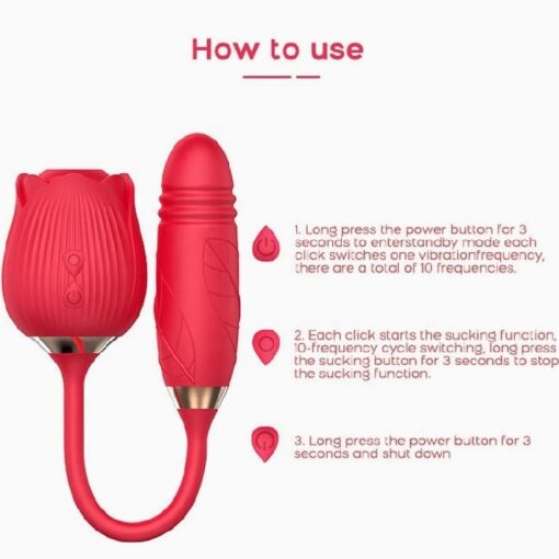 Powerful 2 in1 Rose Vibrator with Thrusting Dildo