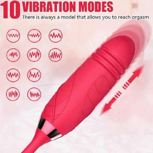 Powerful 2 in1 Rose Vibrator with Thrusting Dildo