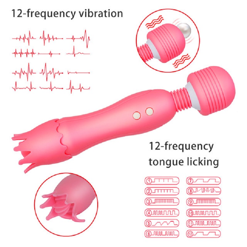 12frequency perfect size dual wand tongue licking sucking vibrator 