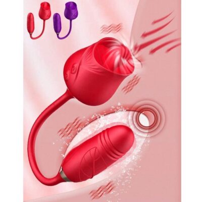 Powerful 2 in1 Rose Licking Vibrator with Thrusting Dildo