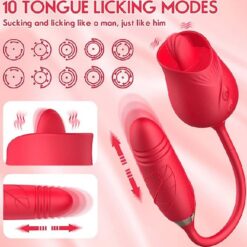 Powerful 2 in1 Rose Licking Vibrator with Thrusting Dildo