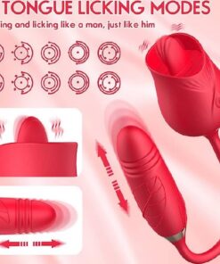 Powerful 2 in1 Rose Licking Vibrator with Thrusting Dildo