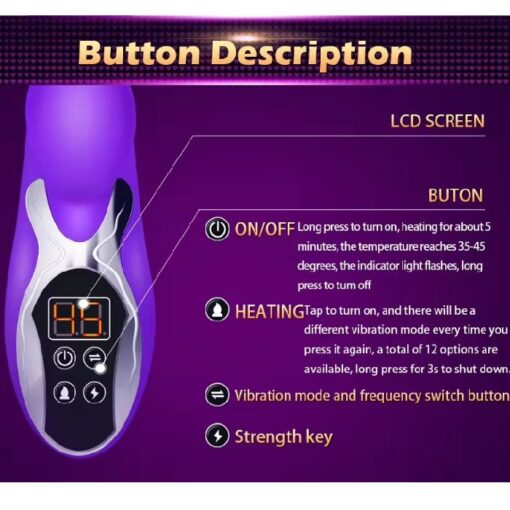 Eros Powerful 12 Frequency USB Rechargeable LCD Heating Rabbit Vibrator