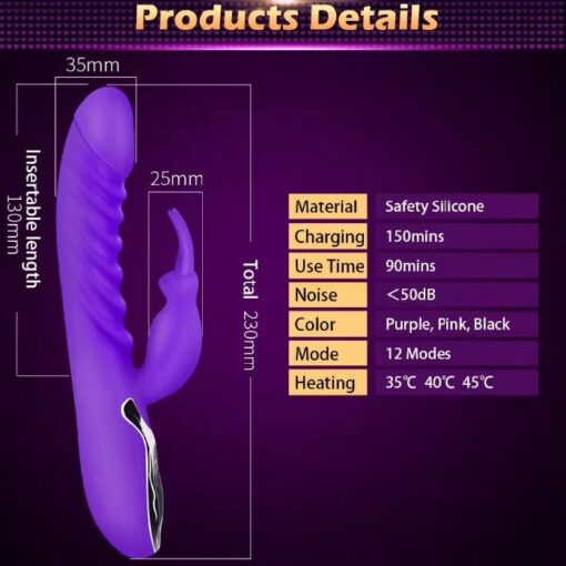 Eros Powerful 12 Frequency USB Rechargeable LCD Heating Rabbit Vibrator