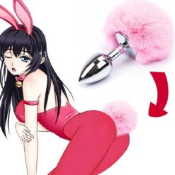 Cute plush ball rabbit tail butt plug stainless steel anal plug