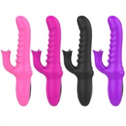 Hot thrusting rabbit vibrator tongue licking