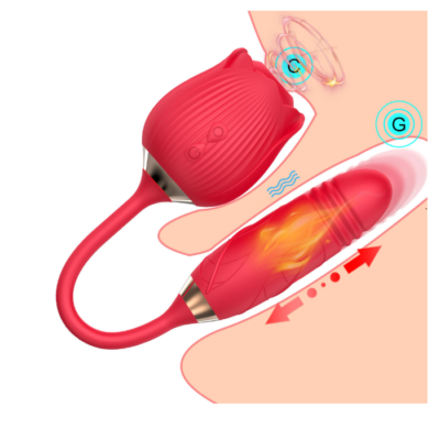 Powerful 2 in1 Rose Vibrator with Thrusting Dildo