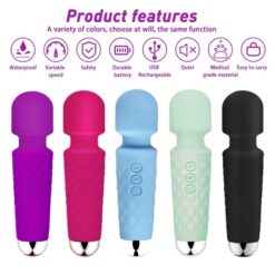Mini 20 Mode Wand Vibrator Waterproof USB Clit Massager